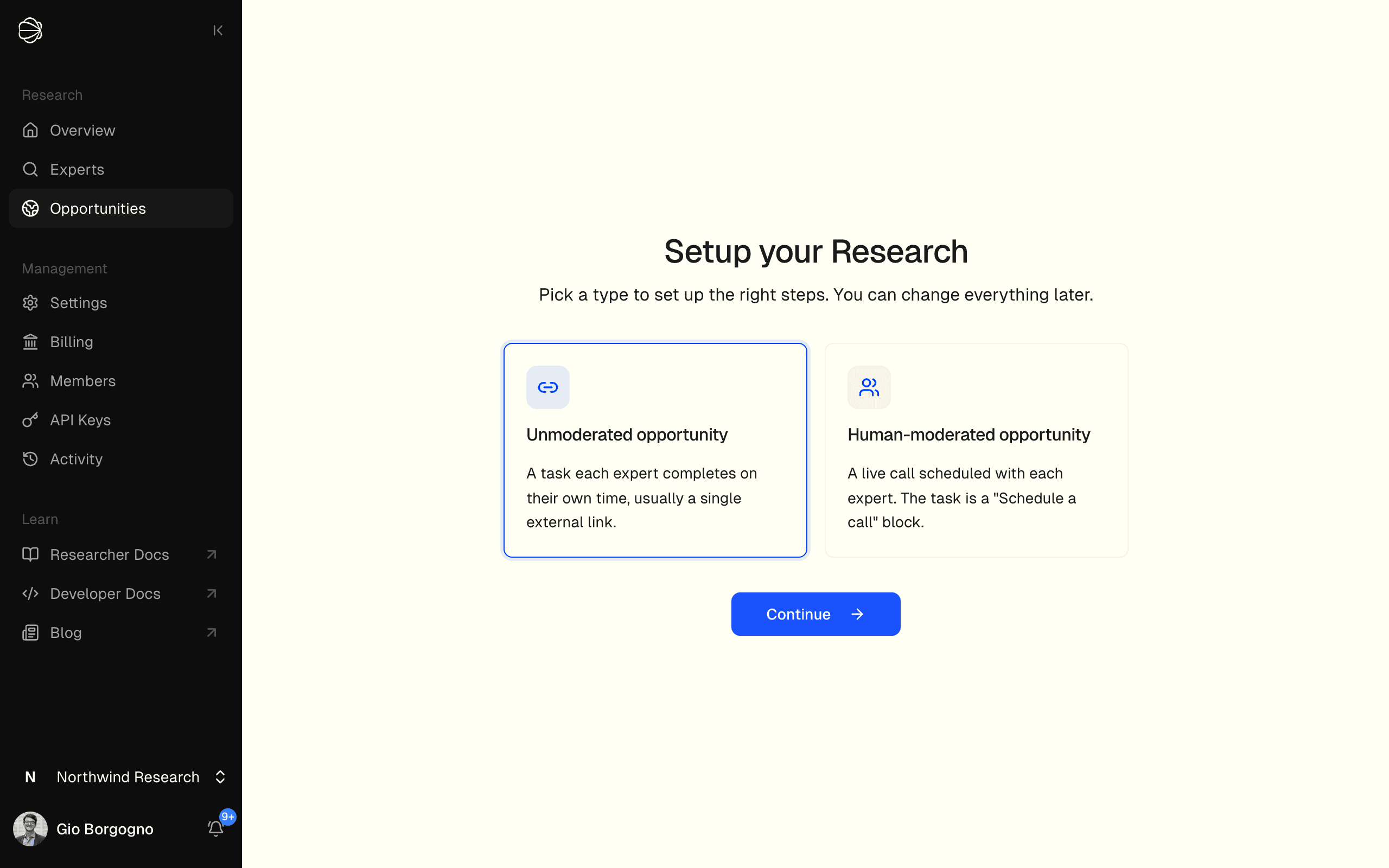 Choosing an opportunity type